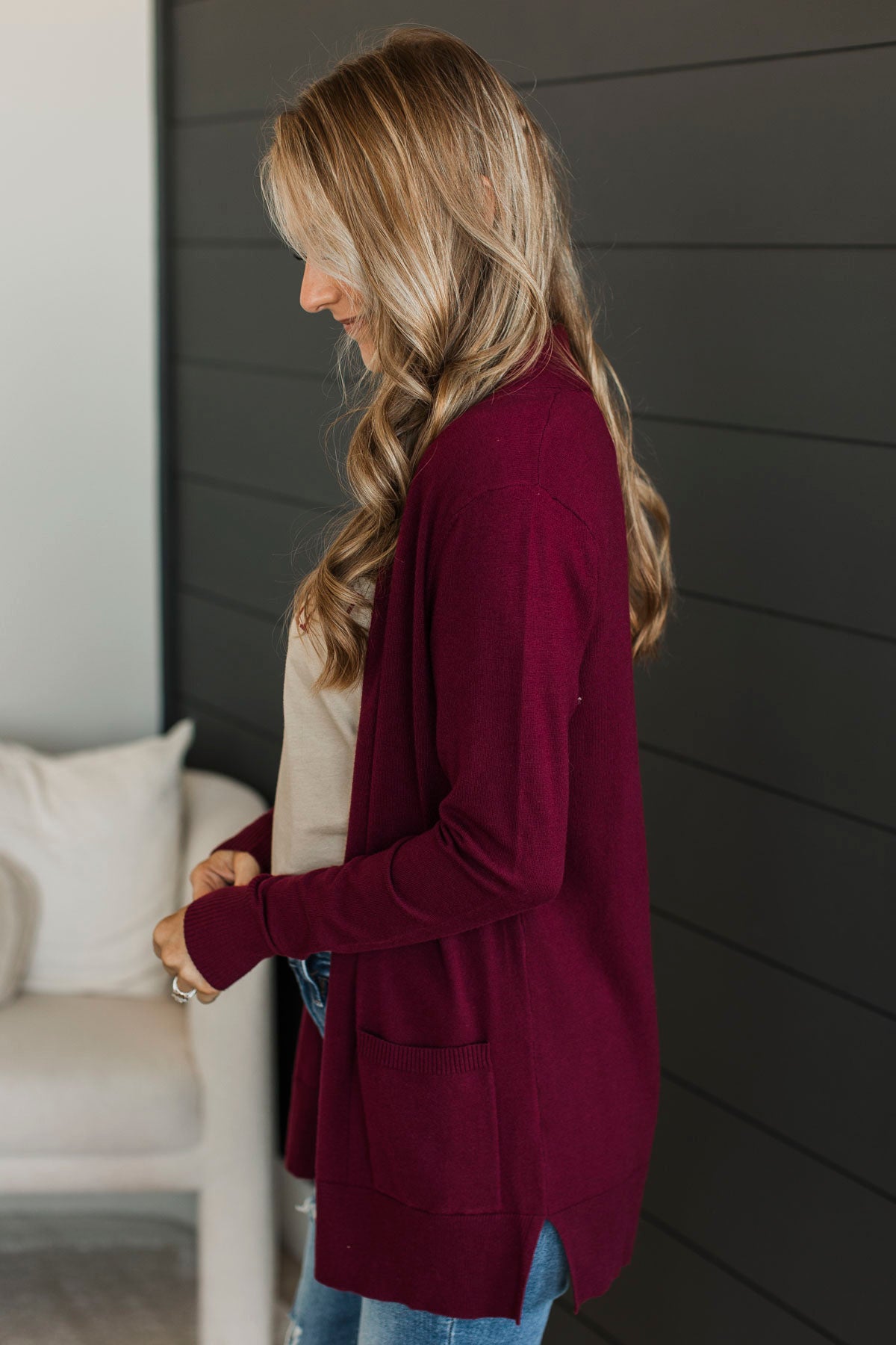 Time To Be Alive Drape Cardigan- Burgundy