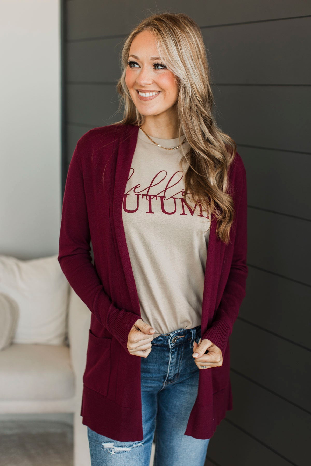 Time To Be Alive Drape Cardigan- Burgundy