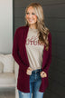 Time To Be Alive Drape Cardigan- Burgundy