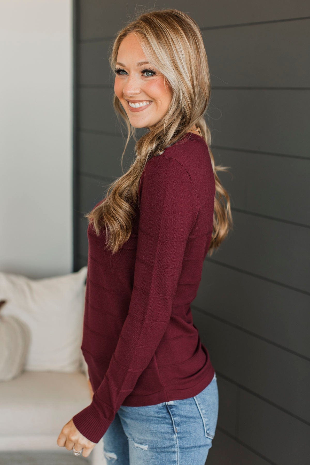 From The Heart Button Knit Sweater- Burgundy