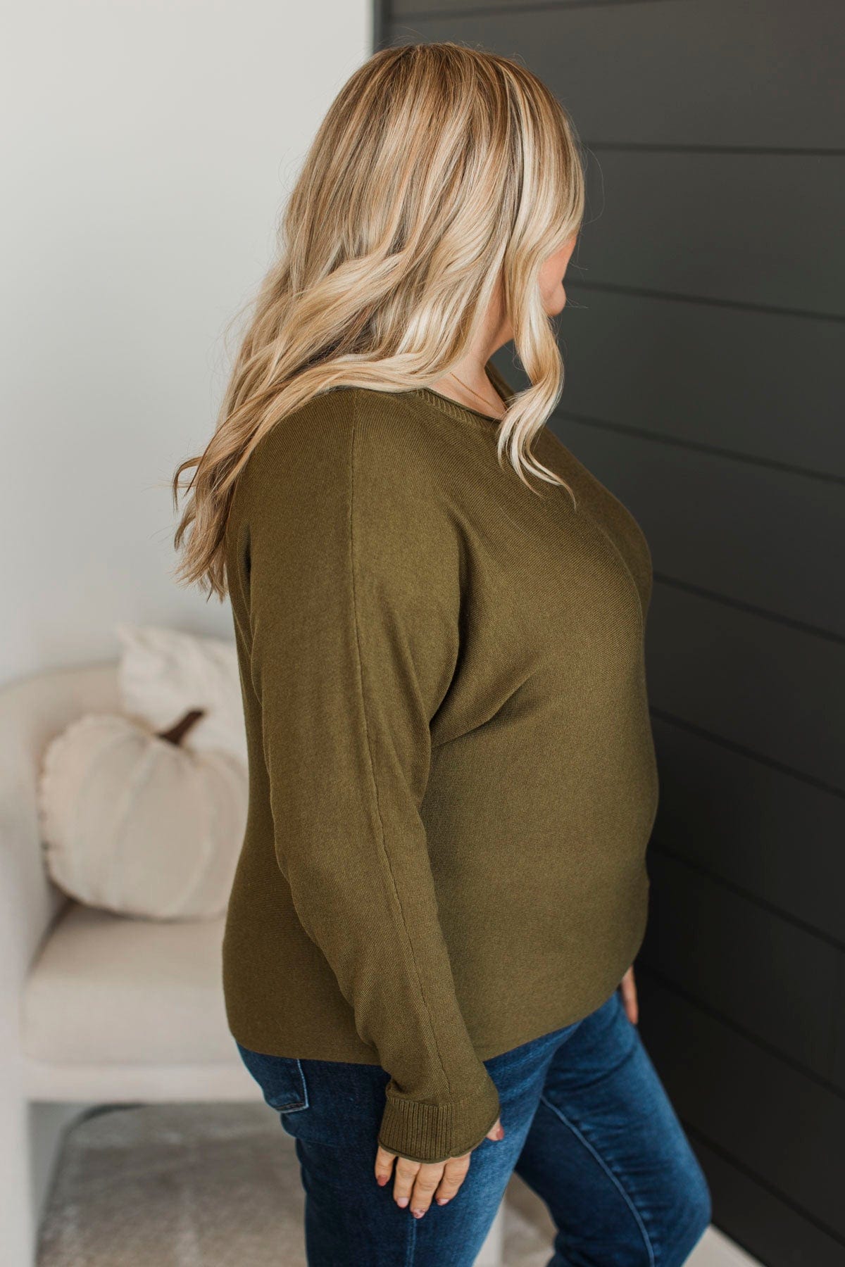 Caught Your Interest Dolman Sweater- Moss