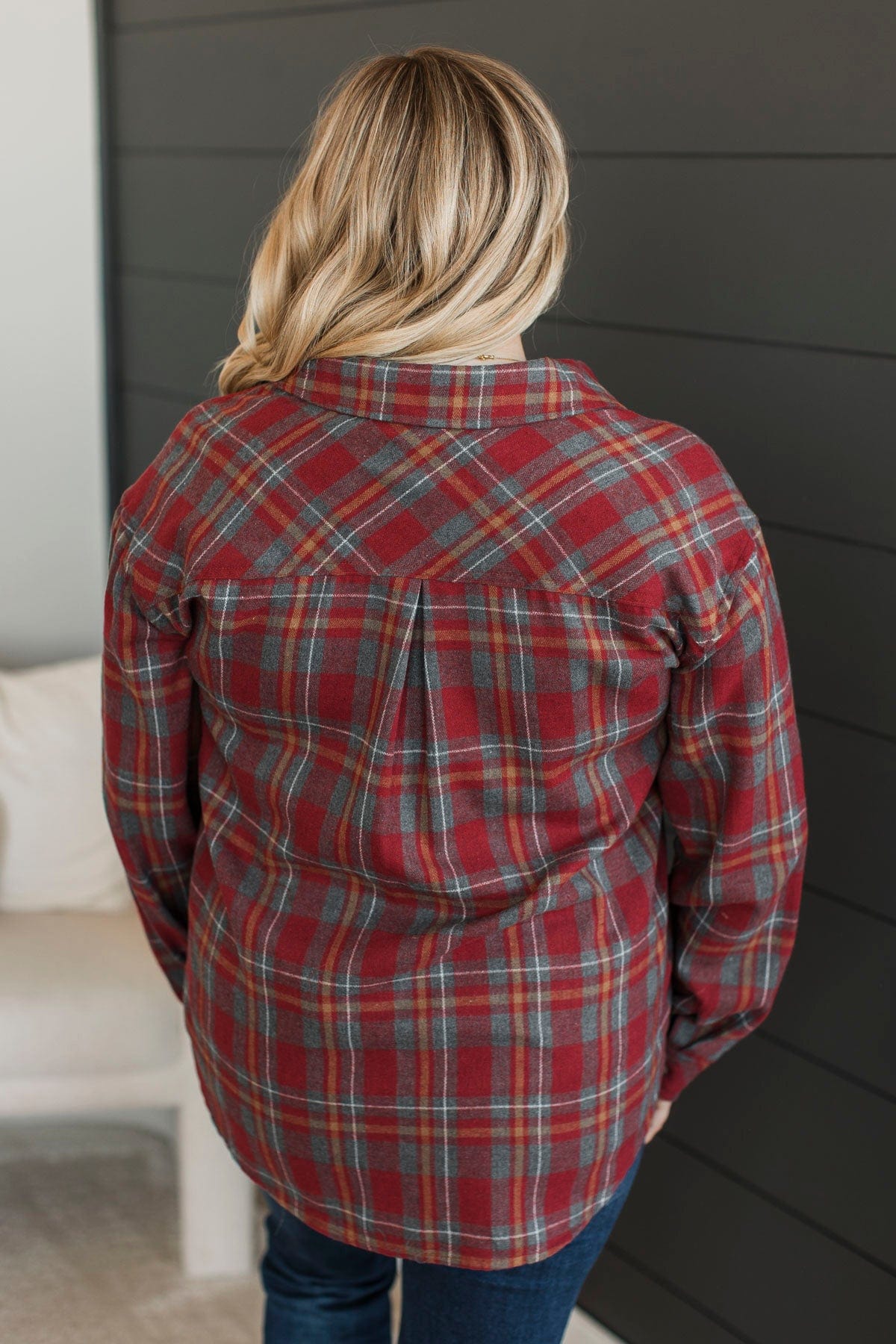 Adventure Out There Plaid Button Top- Dark Rust