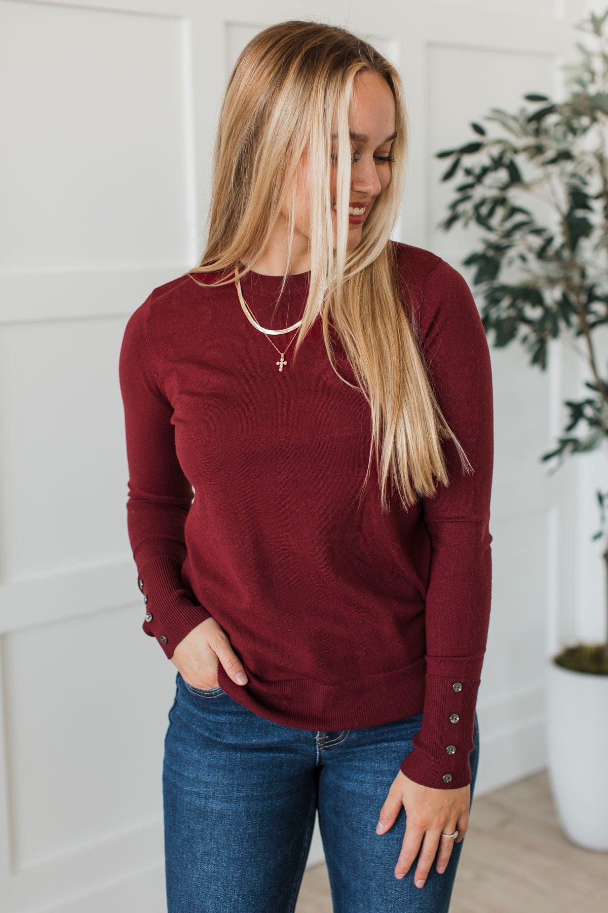 Second Glance Knit Sweater- Wine