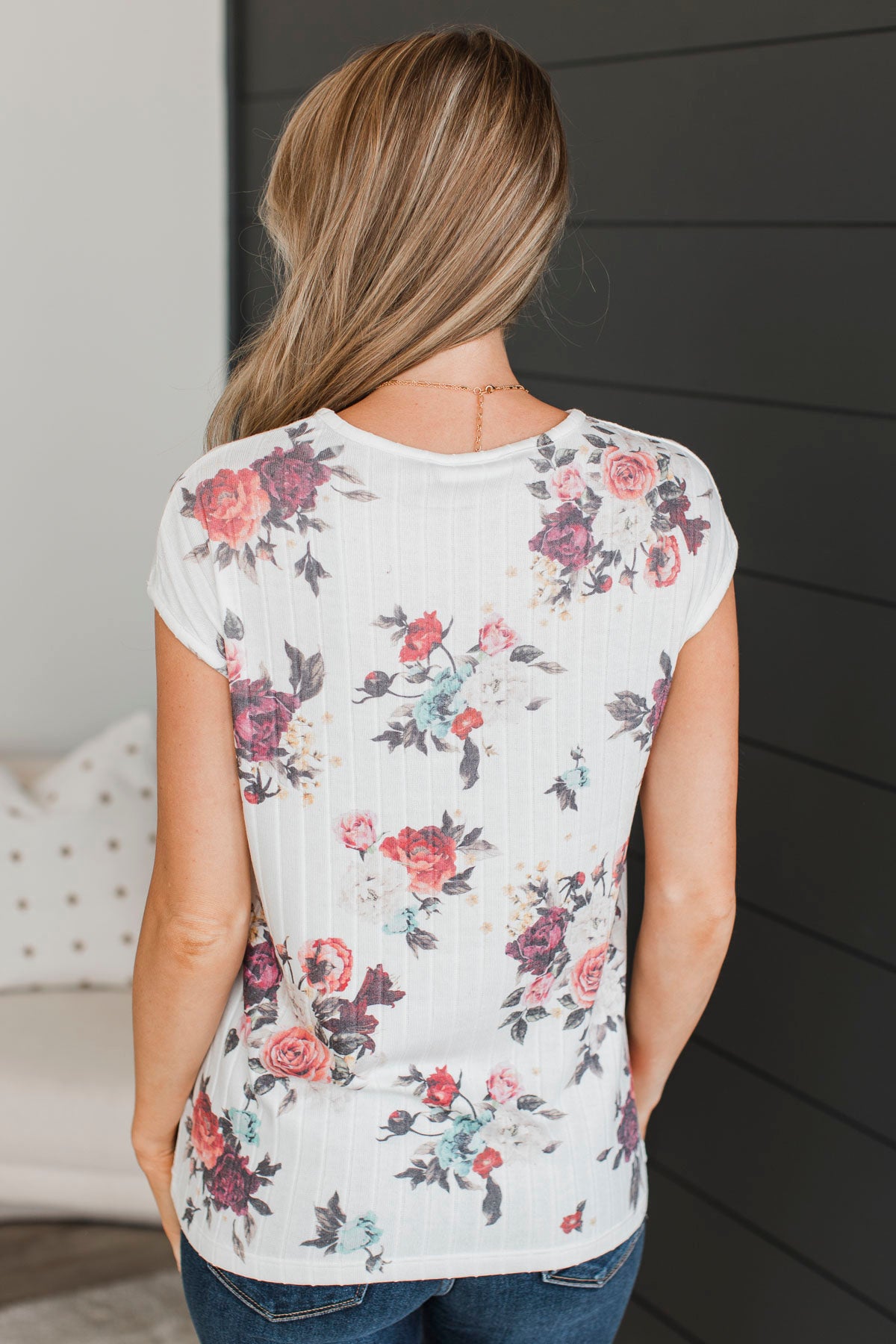 Lasting Laughter Floral Top- Ivory