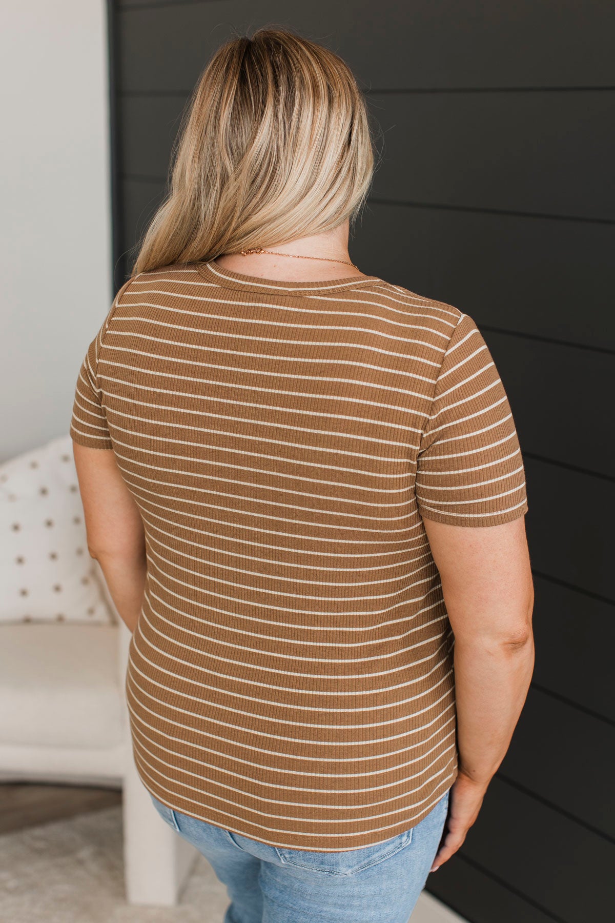 New Experiences Striped Top- Dark Camel