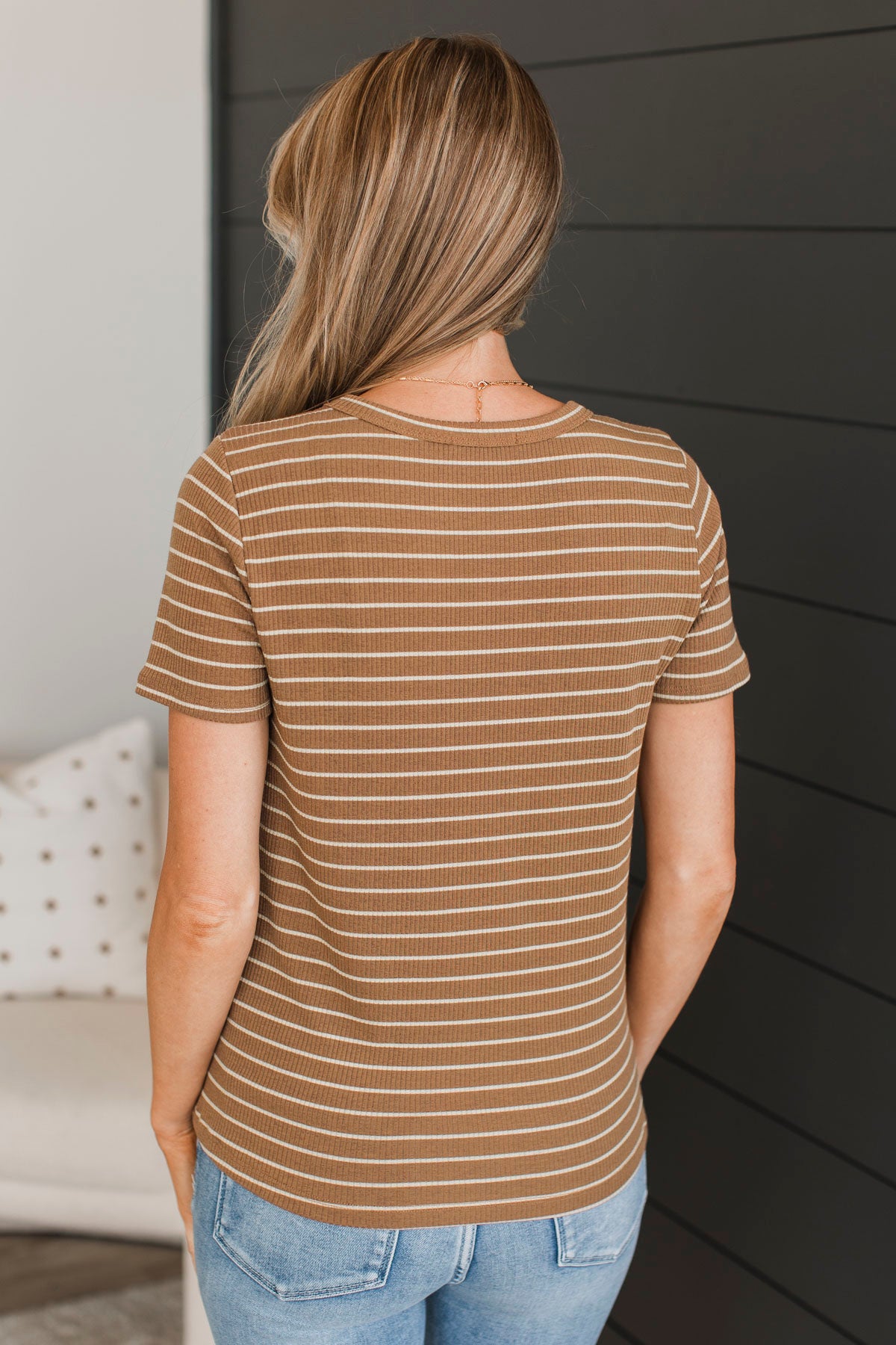 New Experiences Striped Top- Dark Camel