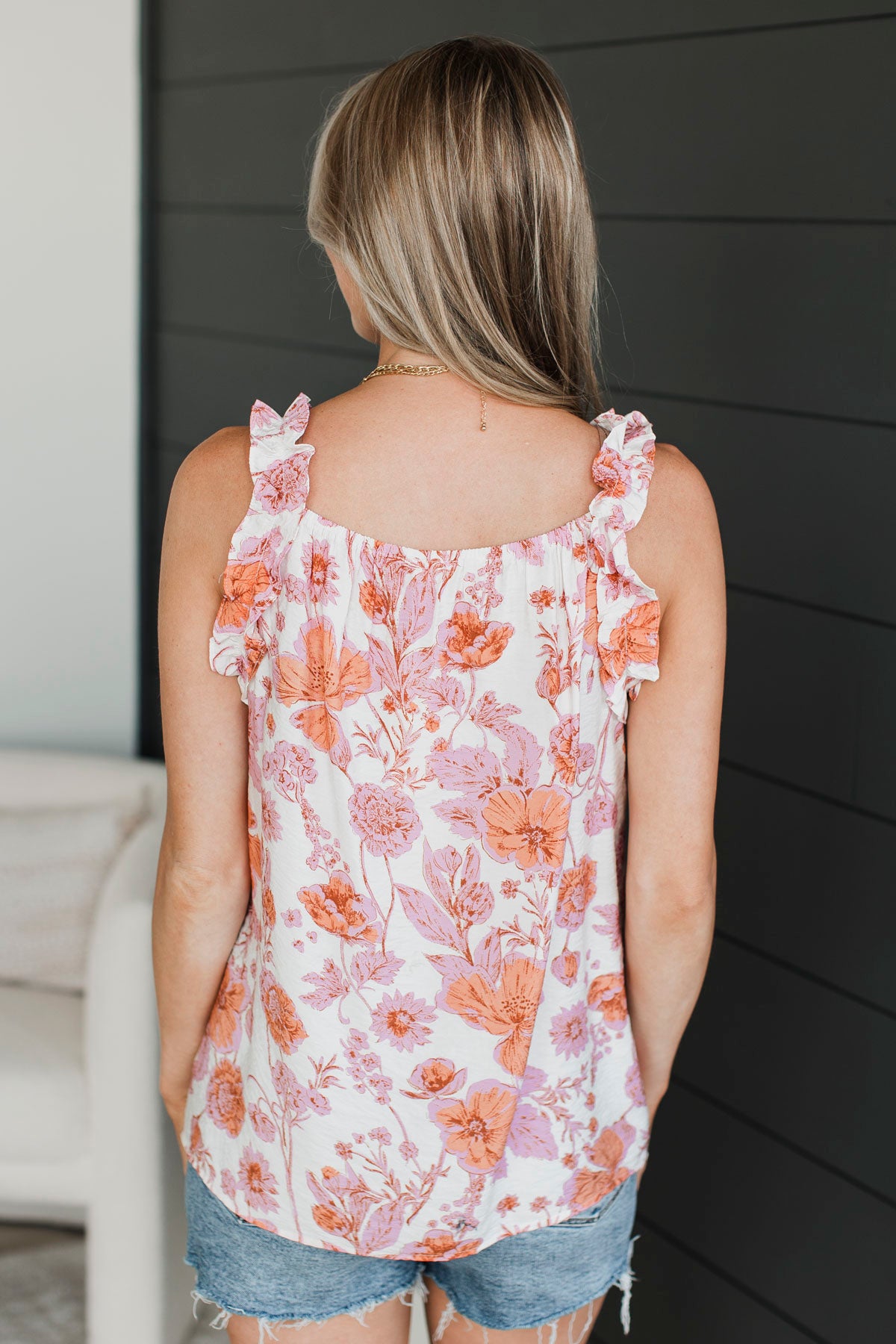Sweet As Spring Floral Tank Top- Ivory & Apricot