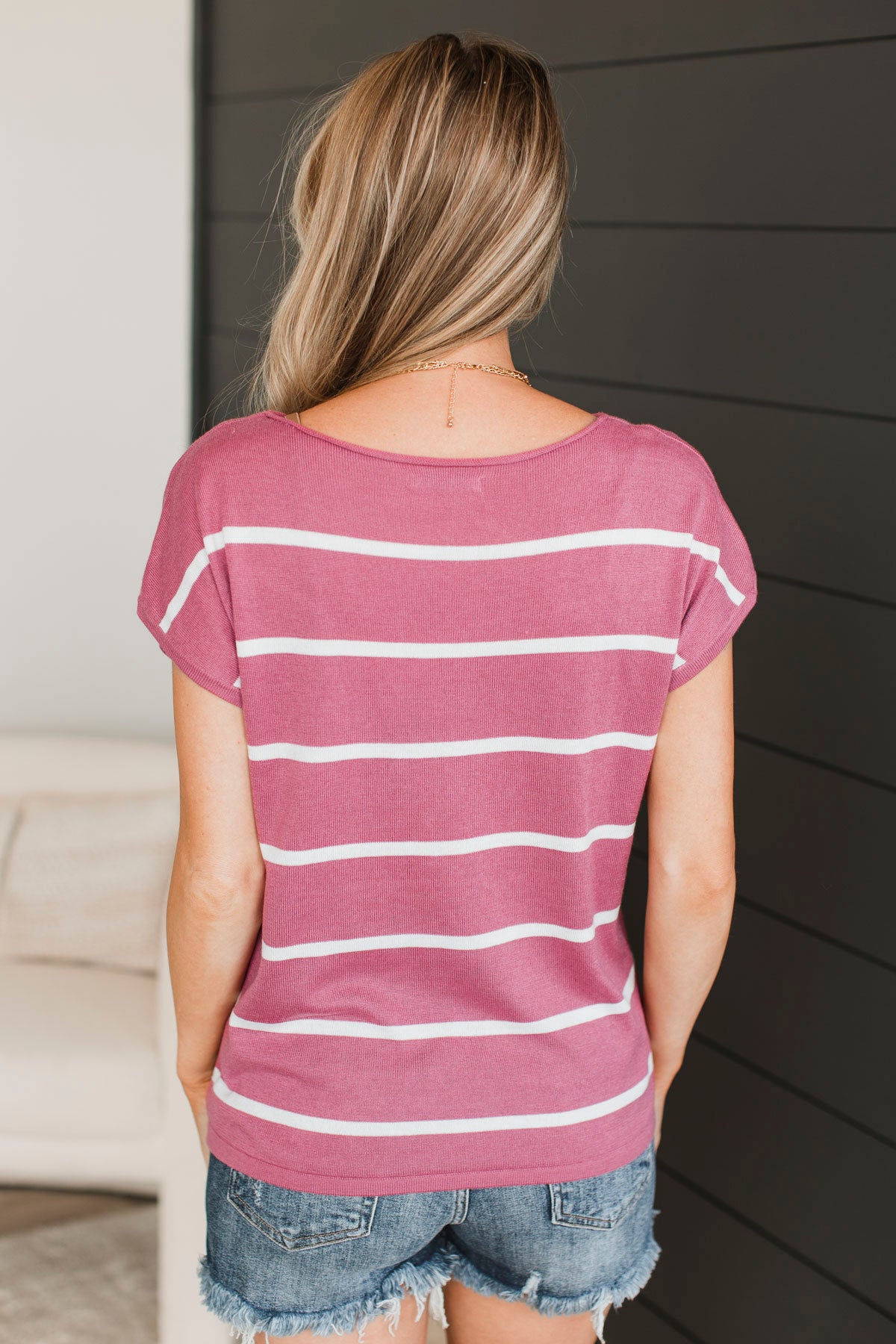 Dream Of The Day Striped Knit Top- Rose