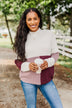 Charmed Life Color Block Sweater- Ivory, Mauve Purple, & Burgundy