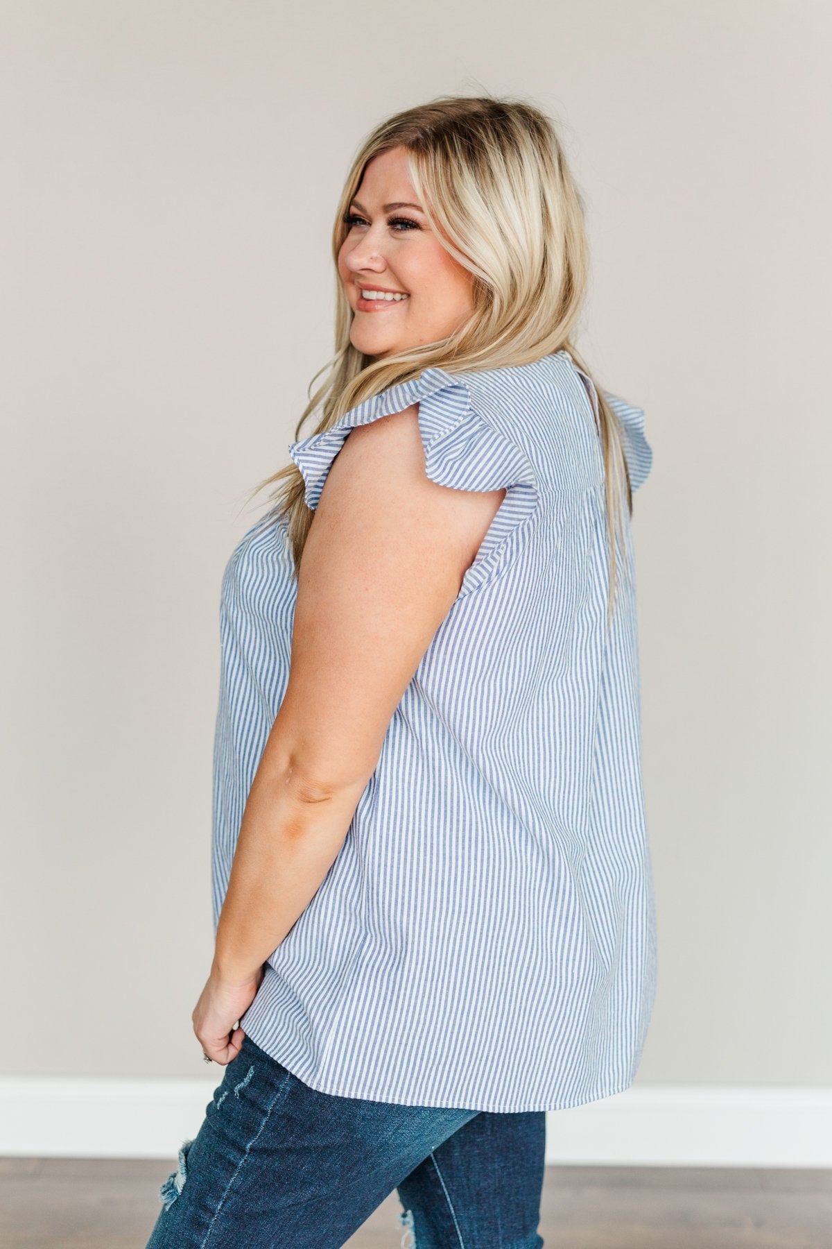 Live Simply Striped Blouse- Navy & Off-White