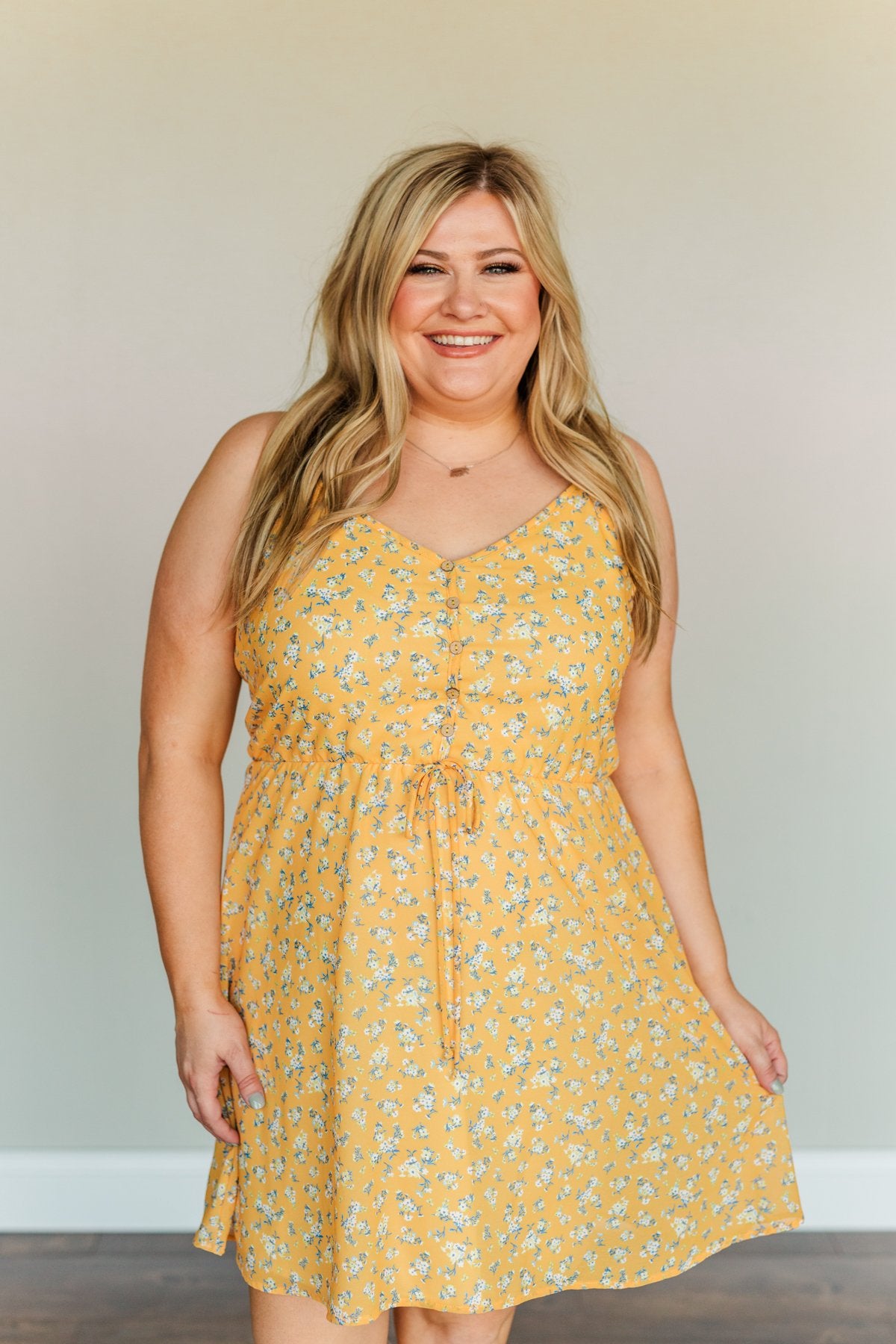 Golden Sunsets Floral Print Dress- Mustard