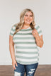 Paradise Awaits Striped Tee- Ivory & Dusty Sage