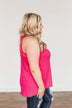 Waiting For Sunshine Waffle Knit Tank Top- Hot Pink