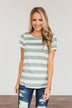 Paradise Awaits Striped Tee- Ivory & Dusty Sage