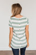 Paradise Awaits Striped Tee- Ivory & Dusty Sage