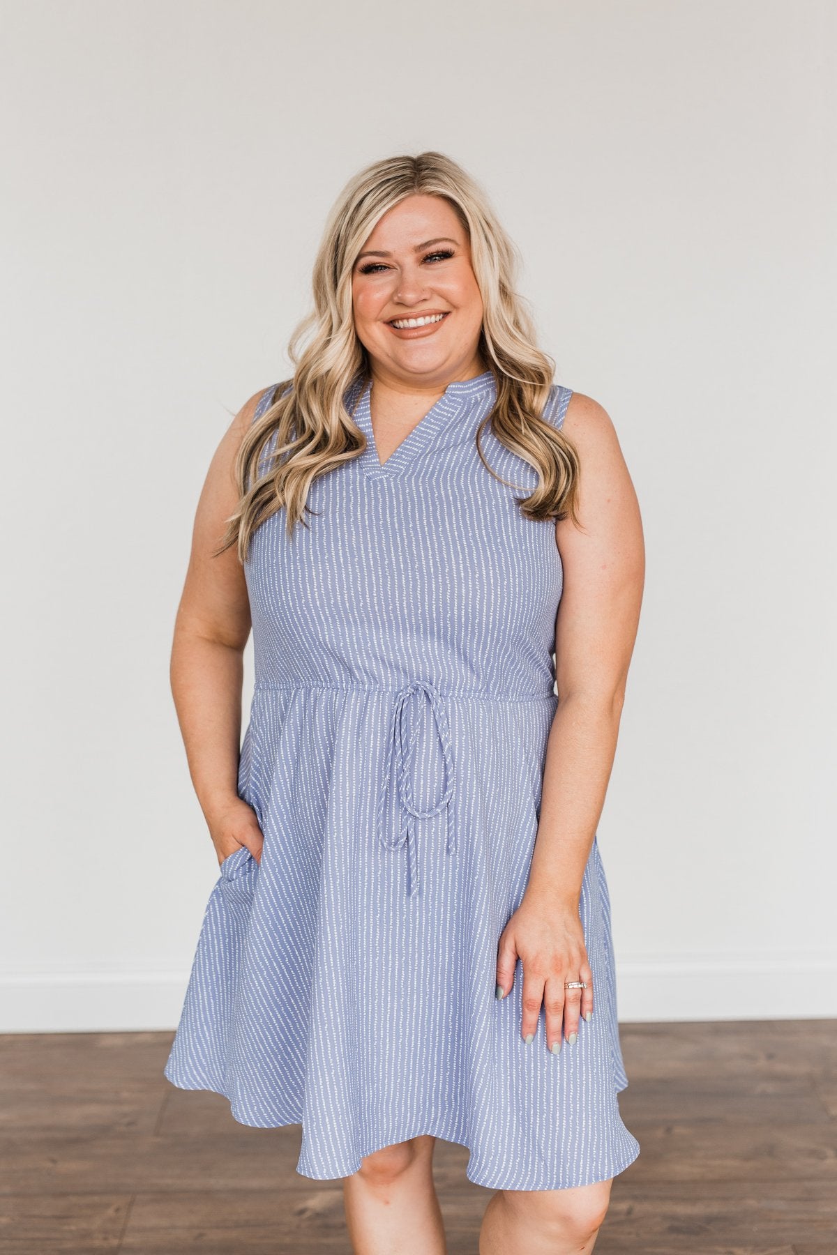 Feels Like Heaven Striped Dress- Dusty Blue