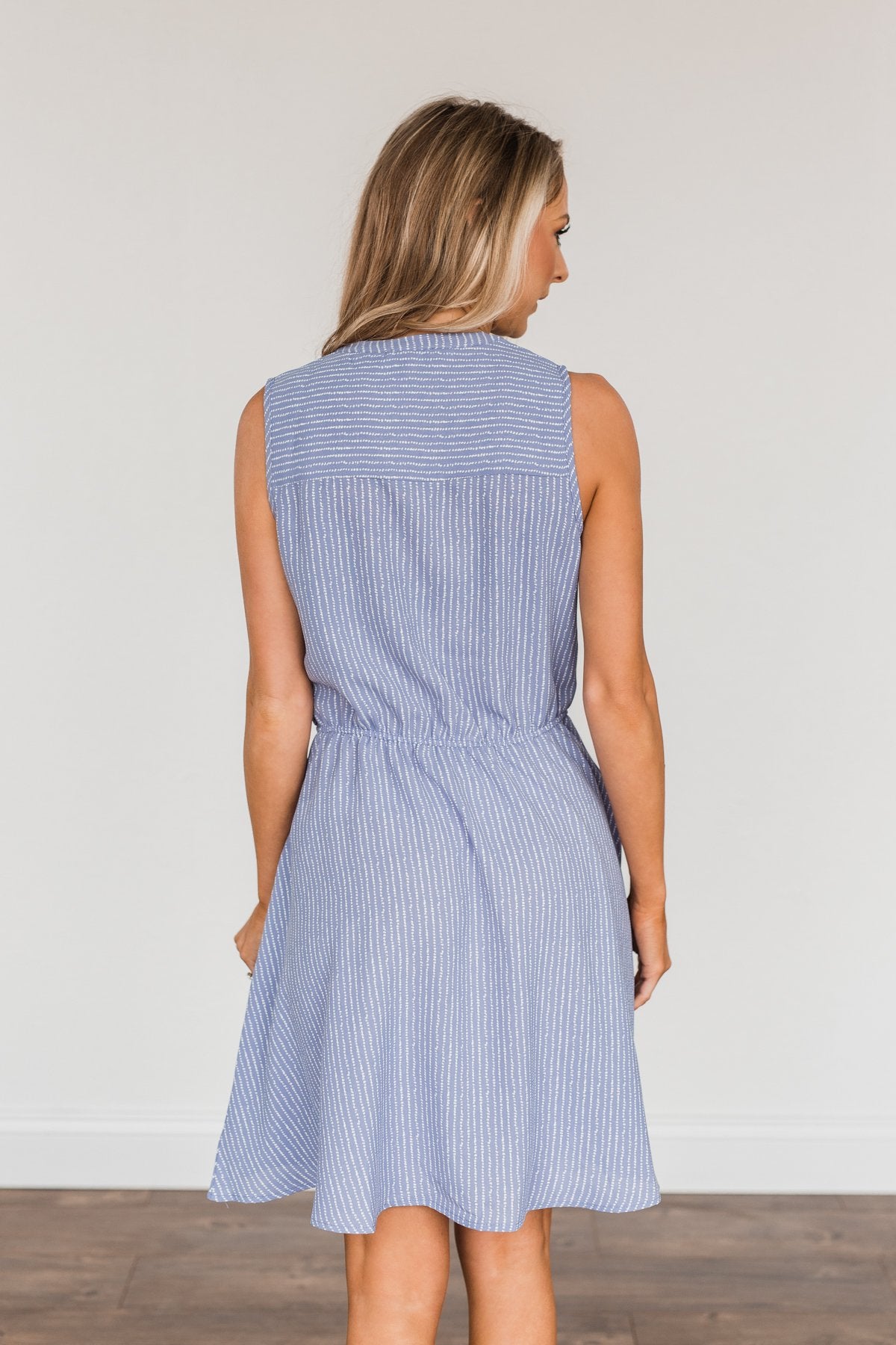 Feels Like Heaven Striped Dress- Dusty Blue