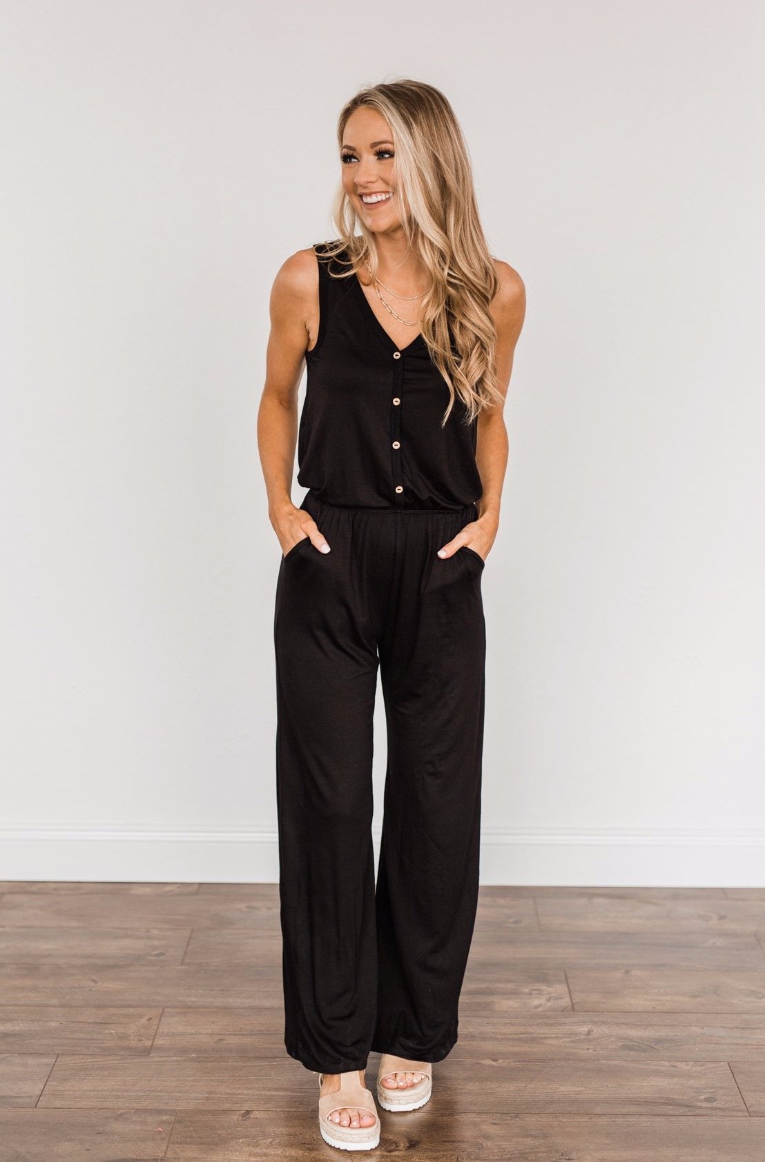 Up For Adventure V-Neck Sleeveless Jumpsuit- Black