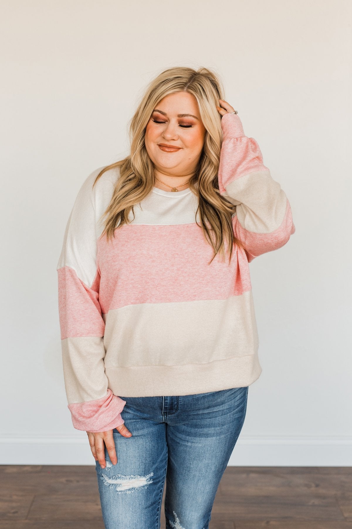 Chasing My Dreams Color Block Top- Ivory, Dusty Pink & Oatmeal