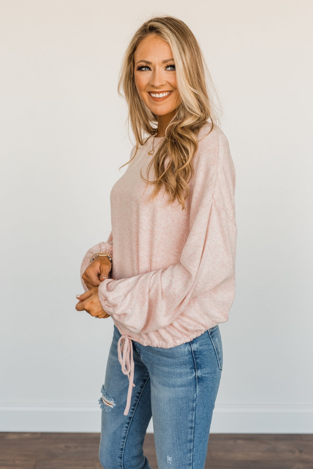 Social Butterfly Drawstring Pullover Top- Dusty Pink