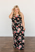 Off To The Tropics Floral Maxi Dress- Black