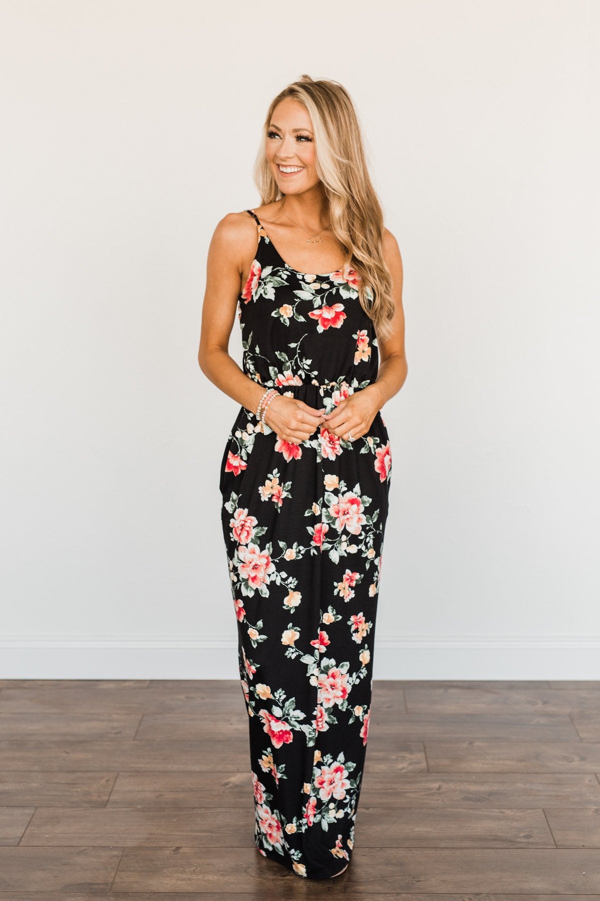 Off To The Tropics Floral Maxi Dress- Black