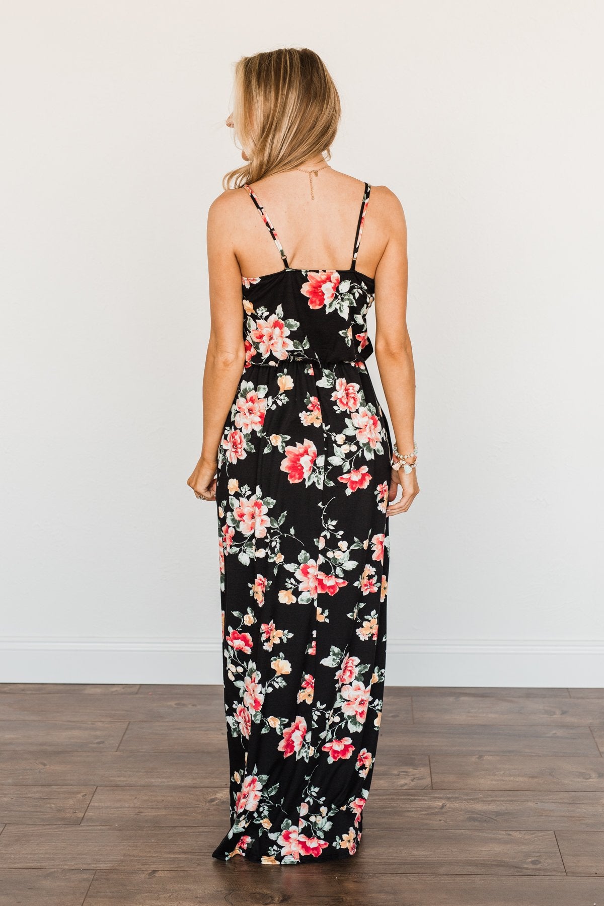 Off To The Tropics Floral Maxi Dress- Black