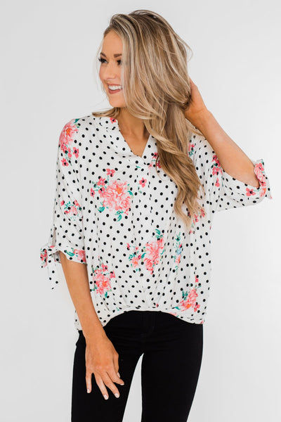 Show You Off Polka Dot & Floral Top- Ivory – The Pulse Boutique