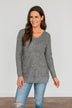 Because Of You Waffle Knit Sweater- Charcoal