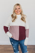 Charmed Life Color Block Sweater- Ivory, Mauve Purple, & Burgundy