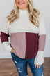 Charmed Life Color Block Sweater- Ivory, Mauve Purple, & Burgundy