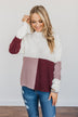 Charmed Life Color Block Sweater- Ivory, Mauve Purple, & Burgundy