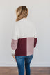 Charmed Life Color Block Sweater- Ivory, Mauve Purple, & Burgundy