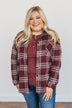 Made Up My Mind Plaid Button Top- Burgundy, Camel & Ivory