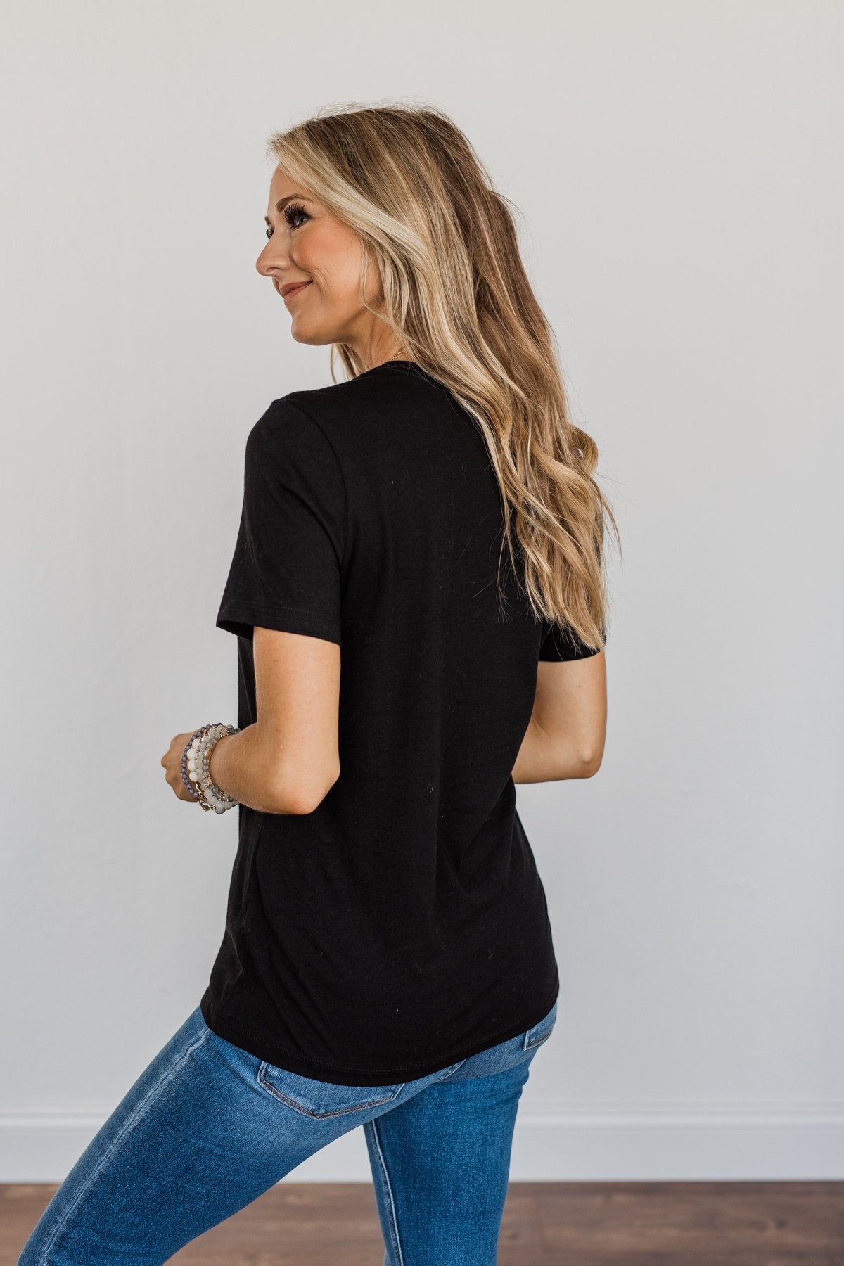 "Thankful, Blessed & Kind Of A Mess Mama" Graphic Top- Black