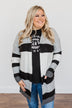 Looking Luxurious Color Block Cardigan- Ivory, Black & Grey