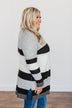 Looking Luxurious Color Block Cardigan- Ivory, Black & Grey