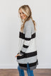 Looking Luxurious Color Block Cardigan- Ivory, Black & Grey