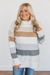 Sweet Autumn Air Turtleneck Sweater- Ivory, Camel & Grey