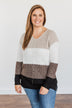 Lovely Leaves Color Block Knit Sweater- Oatmeal & Brown