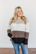 Lovely Leaves Color Block Knit Sweater- Oatmeal & Brown