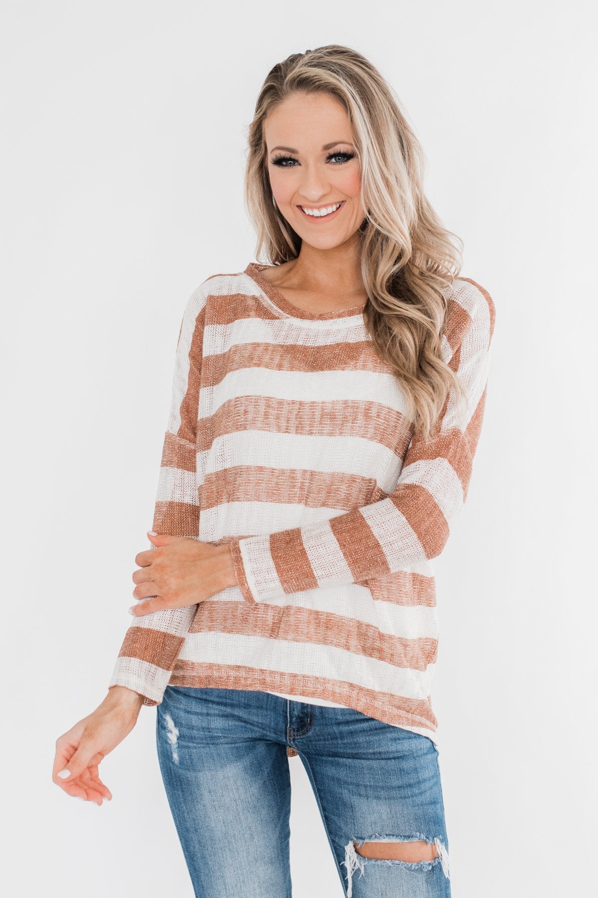 The Right Direction Striped Knitted Top- Light Rust – The Pulse Boutique