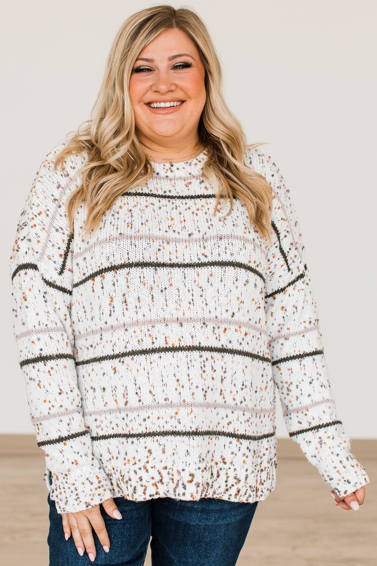 Slouchy Ivory High Low 3/4 Sleeve Sweater-Plus - Sprinkle of Joy Boutique