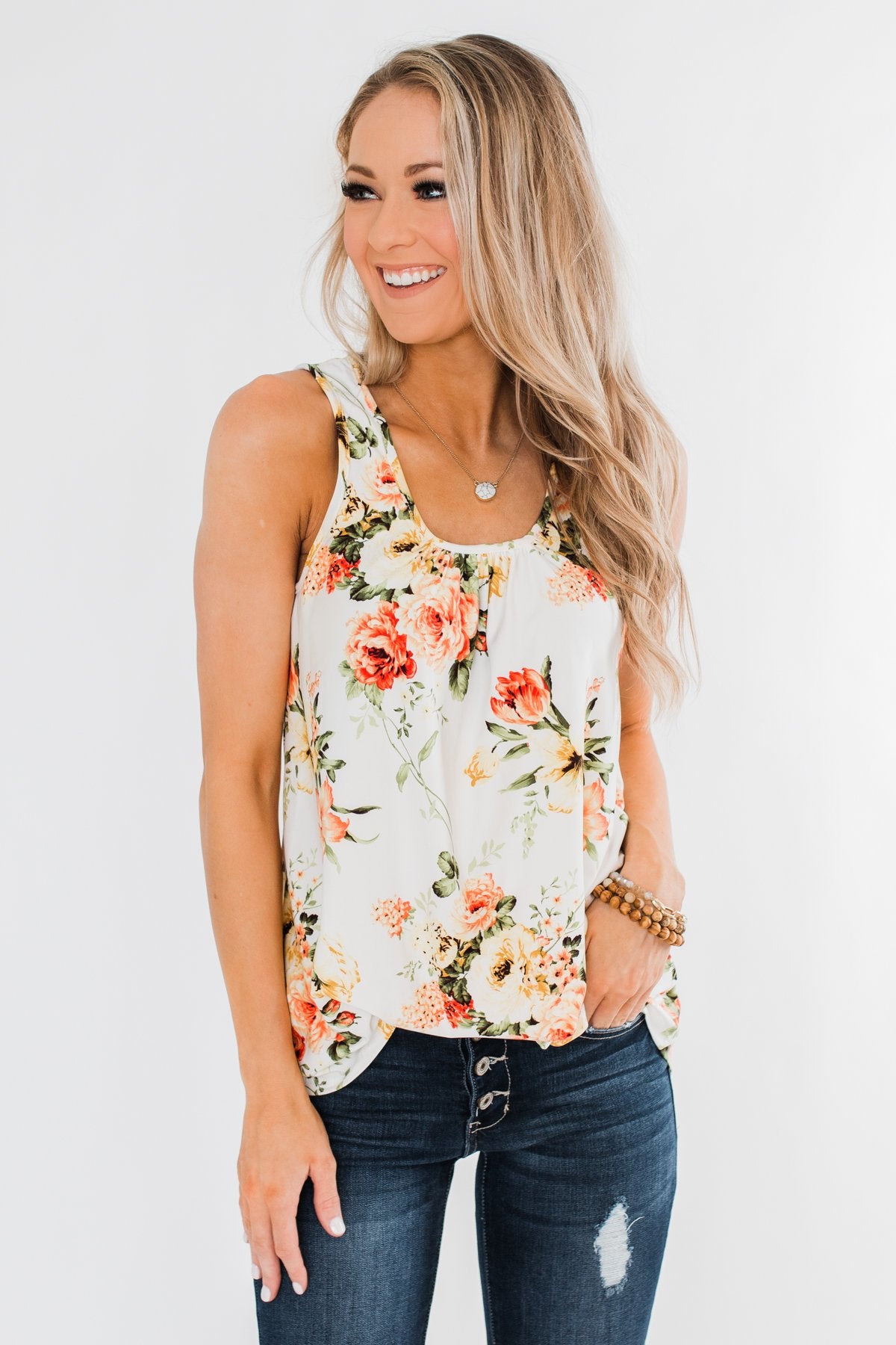 Lead Me To You Floral Tank Top- Ivory – The Pulse Boutique