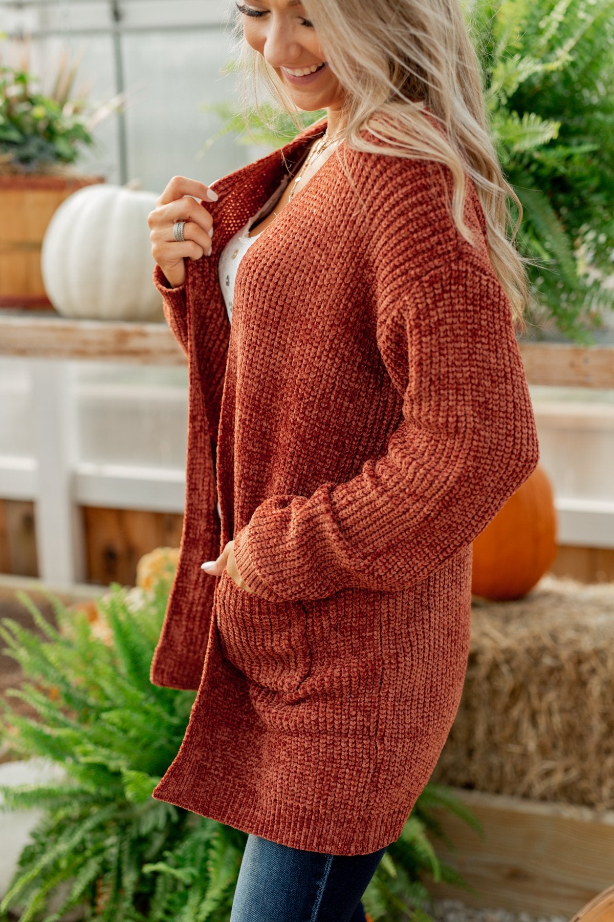 Have My Heart Velvet Chenille Cardigan- Rust – The Pulse Boutique