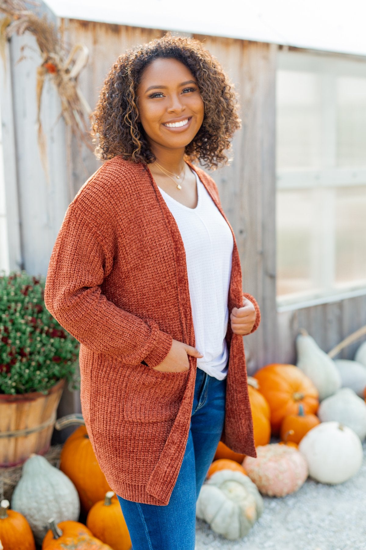 Have My Heart Velvet Chenille Cardigan Rust