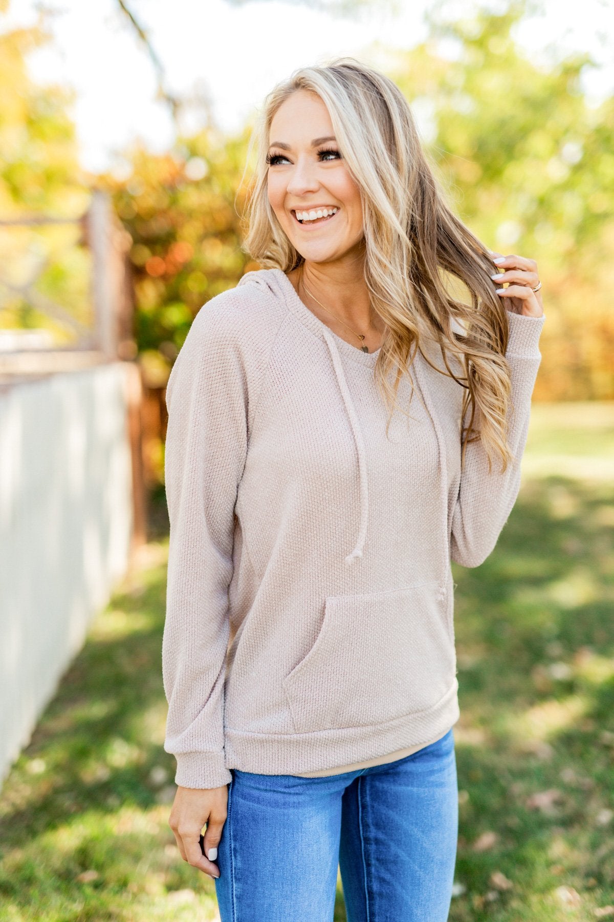 At First Sight Knit Hoodie- Light Taupe – The Pulse Boutique