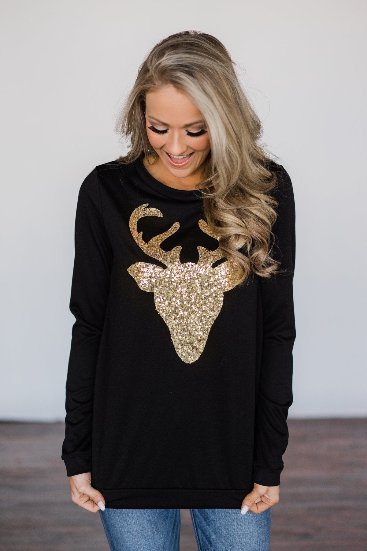 Black Sequin Deer Sweater