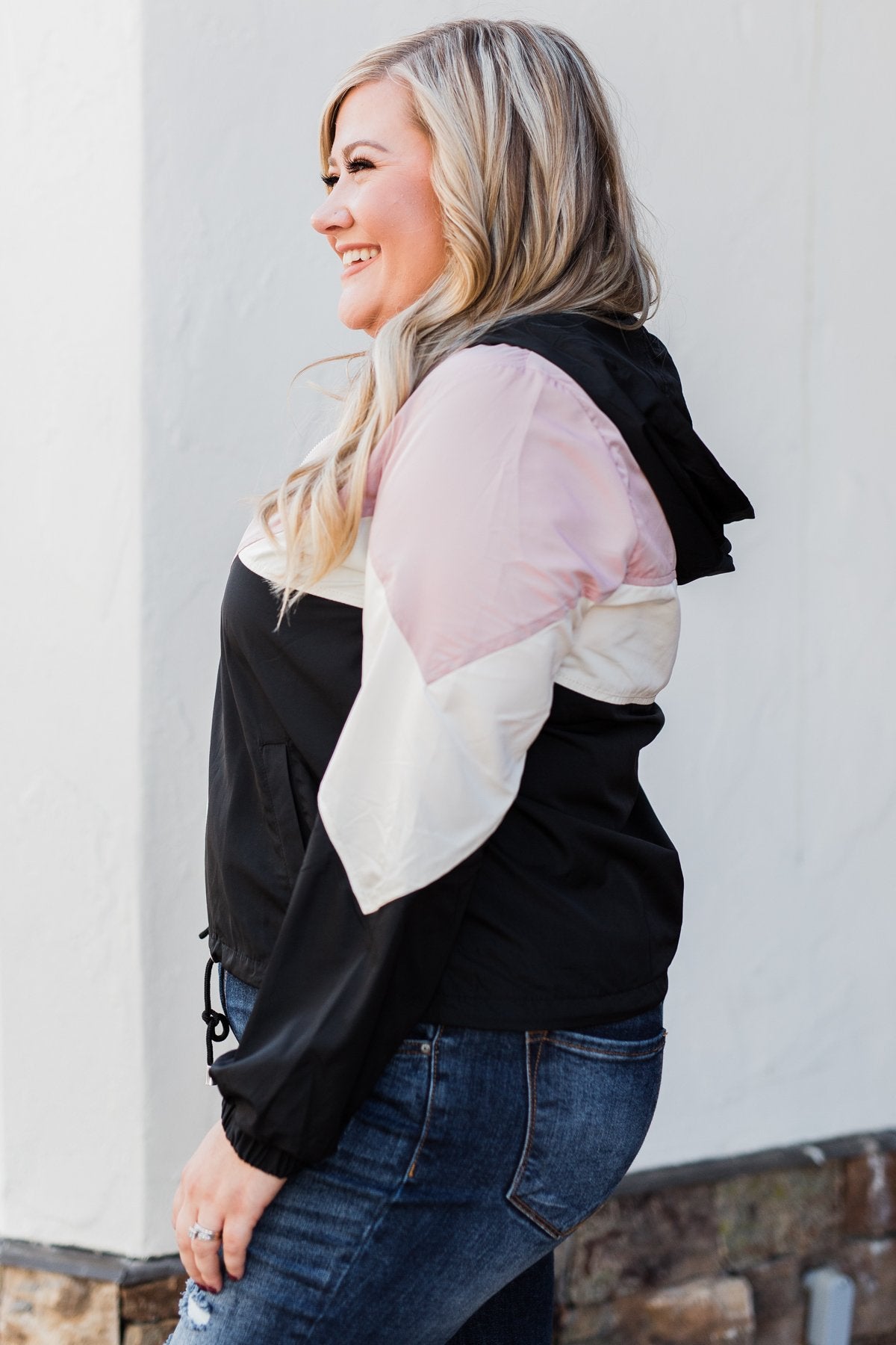 Color Block Windbreaker Zip Up Jacket - Pink & Black – The Pulse Boutique