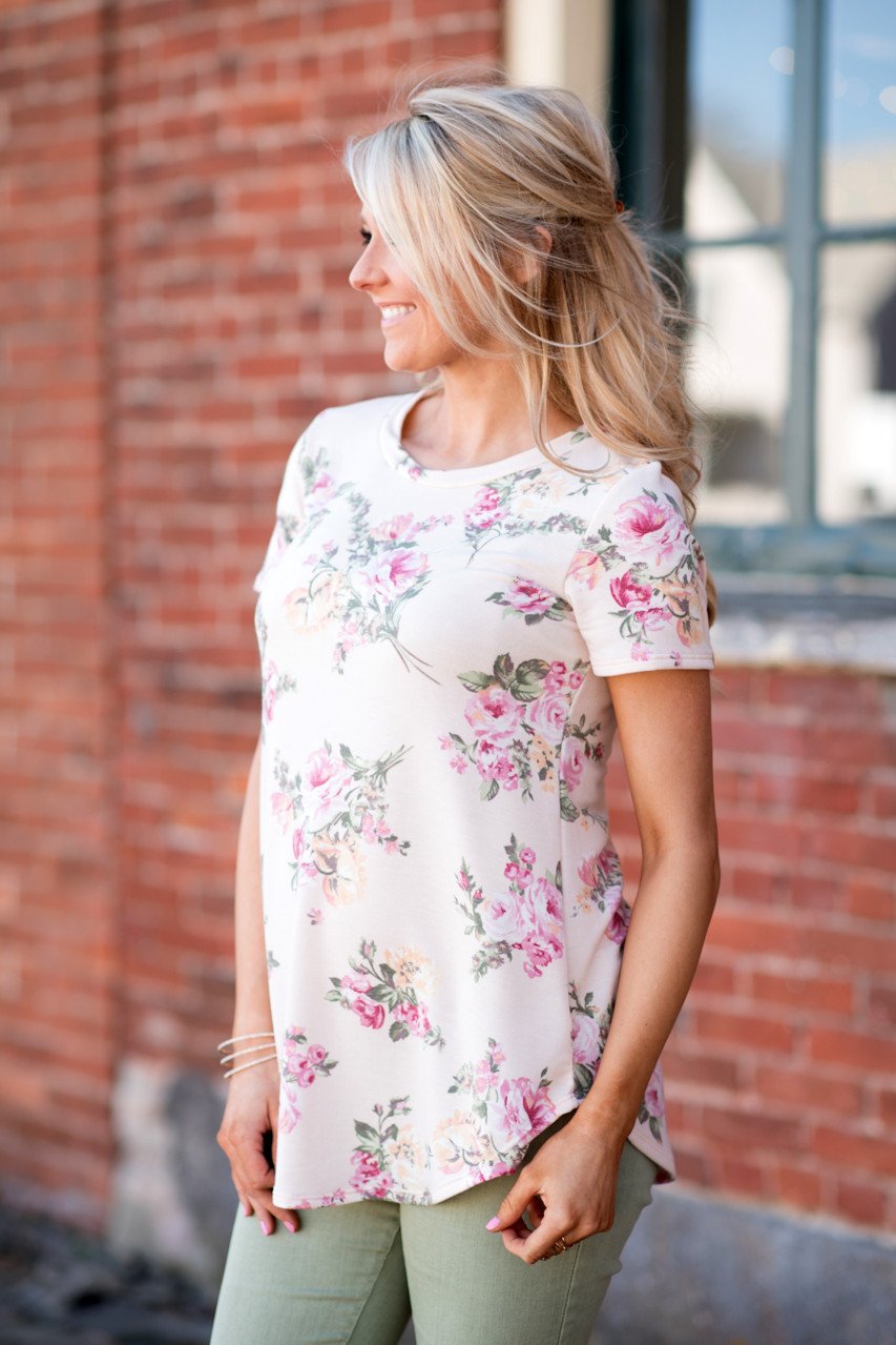 Light Peach And Pink Floral Top